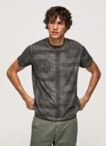 גברים 4N8XB937 Pepe Jeans שטוף שחור חולצת כותנה בהדפס בנדנה