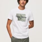 גברים 4N8XB938 Pepe Jeans לבן חולצת טי לוגו מכותנה