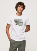 גברים 4N8XB938 Pepe Jeans לבן חולצת טי לוגו מכותנה