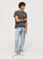 גברים 4N8XB941 Pepe Jeans שטוף שחור חולצת כותנה מכובסת וצבועה