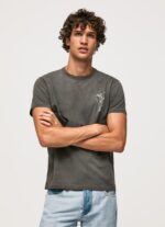 ⁦גברים 4N8XB941 Pepe Jeans שטוף שחור חולצת כותנה מכובסת וצבועה⁩ – תמונה ⁦4⁩
