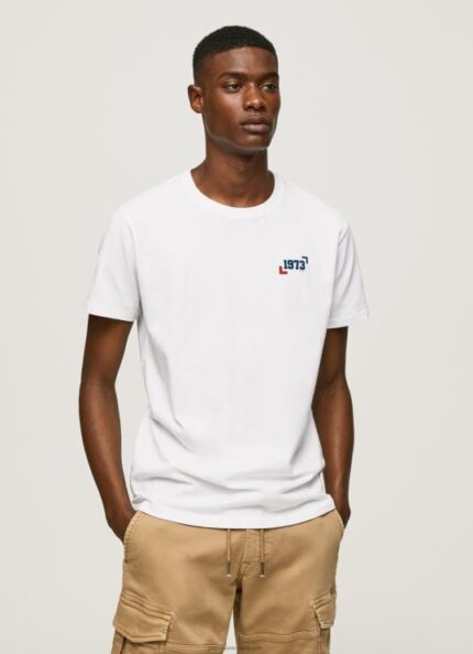 גברים 4N8XB950 Pepe Jeans לבן חולצת טי כותנה עם לוגו משנת 1973