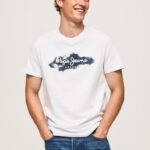 גברים 4N8XB952 Pepe Jeans לבן חולצת טריקו מכותנה עם לוגו מברשות