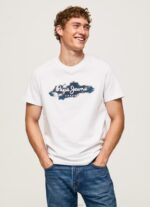 גברים 4N8XB952 Pepe Jeans לבן חולצת טריקו מכותנה עם לוגו מברשות