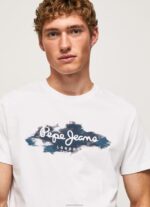 ⁦גברים 4N8XB952 Pepe Jeans לבן חולצת טריקו מכותנה עם לוגו מברשות⁩ – תמונה ⁦3⁩