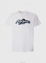 ⁦גברים 4N8XB952 Pepe Jeans לבן חולצת טריקו מכותנה עם לוגו מברשות⁩ – תמונה ⁦5⁩