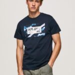 גברים 4N8XB956 Pepe Jeans dulwich חולצת כותנה בהדפס דגלים
