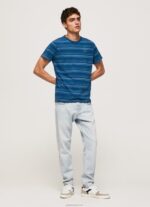 ⁦גברים 4N8XB966 Pepe Jeans אִינדִיגוֹ חולצת כותנה מודפסת עם פסים⁩ – תמונה ⁦2⁩