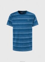 ⁦גברים 4N8XB966 Pepe Jeans אִינדִיגוֹ חולצת כותנה מודפסת עם פסים⁩ – תמונה ⁦5⁩