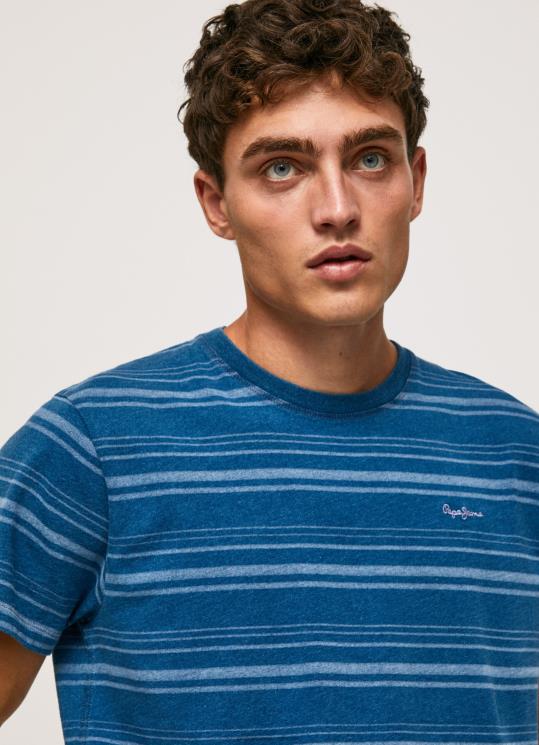 d792d791d7a8d799d79d_4n8xb966_pepe_jeans_d790d6b4d799d7a0d793d6b4d799d792d795d6b9_d797d795d79cd7a6d7aa_d79bd795d7aad7a0d794_d79e.jpg גברים 4N8XB966 Pepe Jeans אִינדִיגוֹ חולצת כותנה מודפסת עם פסים – תמונה 1