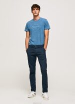 ⁦גברים 4N8XB967 Pepe Jeans כחול בהיר חולצת טריקו כותנה לוגו מודפס⁩ – תמונה ⁦2⁩