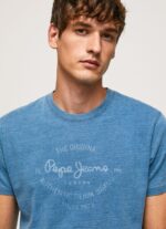 גברים 4N8XB967 Pepe Jeans כחול בהיר חולצת טריקו כותנה לוגו מודפס