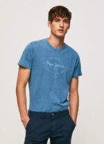 ⁦גברים 4N8XB967 Pepe Jeans כחול בהיר חולצת טריקו כותנה לוגו מודפס⁩ – תמונה ⁦3⁩