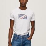 גברים 4N8XB987 Pepe Jeans לבן חולצת טריקו עם הדפס לוגו משיש