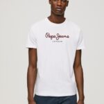 גברים 4N8XB998 Pepe Jeans לבן חולצת טריקו כותנה לוגו מודפס