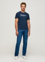 ⁦גברים 4N8XB999 Pepe Jeans חיל הים חולצת טריקו כותנה לוגו מודפס⁩ – תמונה ⁦2⁩