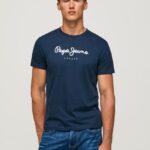 גברים 4N8XB999 Pepe Jeans חיל הים חולצת טריקו כותנה לוגו מודפס