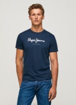 גברים 4N8XB999 Pepe Jeans חיל הים חולצת טריקו כותנה לוגו מודפס