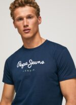 ⁦גברים 4N8XB999 Pepe Jeans חיל הים חולצת טריקו כותנה לוגו מודפס⁩ – תמונה ⁦3⁩