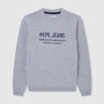 יֶלֶד 4N8XB1588 Pepe Jeans חוואר אפור ג'רסי לוגו רקום כותנה