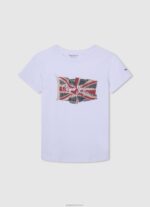 ⁦יֶלֶד 4N8XB1609 Pepe Jeans לבן חולצת דגל ולוגו⁩ – תמונה ⁦3⁩
