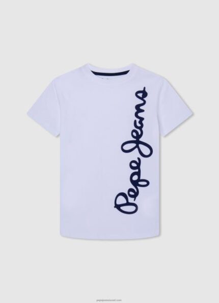 יֶלֶד 4N8XB1618 Pepe Jeans לבן חולצת טי כותנה לוגו אנכי