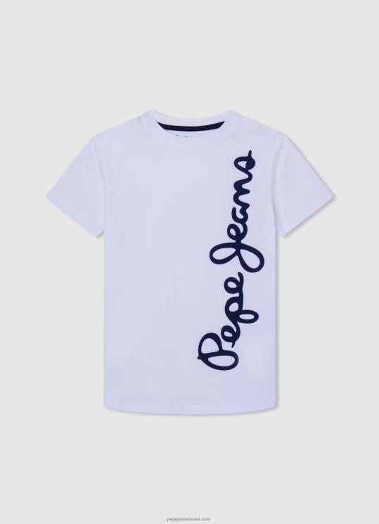 d799d6b6d79cd6b6d793_4n8xb1618_pepe_jeans_d79cd791d79f_d797d795d79cd7a6d7aa_d798d799_d79bd795d7aad7a0d794_d79cd795d792d795_d790d7.jpg יֶלֶד 4N8XB1618 Pepe Jeans לבן חולצת טי כותנה לוגו אנכי – תמונה 1