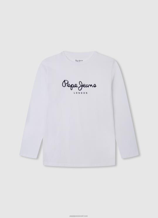 ⁦יֶלֶד 4N8XB1619 Pepe Jeans לבן חולצת טי עם לוגו קדמי עם שרוולים ארוכים⁩ – תמונה ⁦1⁩