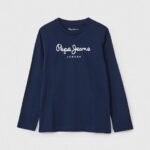 יֶלֶד 4N8XB1630 Pepe Jeans חיל הים חולצת טי עם לוגו קדמי עם שרוולים ארוכים