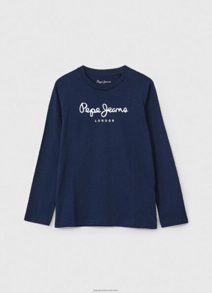 יֶלֶד 4N8XB1630 Pepe Jeans חיל הים חולצת טי עם לוגו קדמי עם שרוולים ארוכים