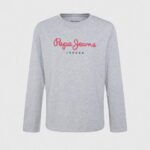 יֶלֶד 4N8XB1631 Pepe Jeans חוואר אפור חולצת טי עם לוגו קדמי עם שרוולים ארוכים