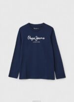 ⁦יֶלֶד 4N8XB1631 Pepe Jeans חוואר אפור חולצת טי עם לוגו קדמי עם שרוולים ארוכים⁩ – תמונה ⁦5⁩