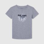 יֶלֶד 4N8XB1634 Pepe Jeans חוואר אפור חולצת טריקו כותנה לוגו מודפס