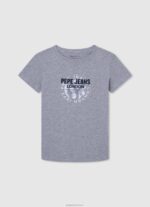 ⁦יֶלֶד 4N8XB1635 Pepe Jeans חוואר אפור חולצת דגל ולוגו⁩ – תמונה ⁦3⁩