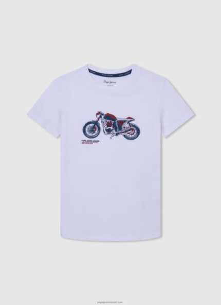 יֶלֶד 4N8XB1644 Pepe Jeans לבן חולצה בהדפס אופנוע
