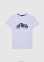 ⁦יֶלֶד 4N8XB1646 Pepe Jeans חוואר אפור חולצת כותנה עם הדפס אול אובר⁩ – תמונה ⁦4⁩