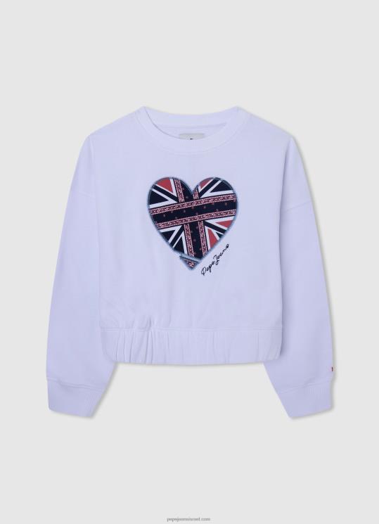 d799d79cd793d794_4n8xb1411_pepe_jeans_d79cd791d79f_d79ed792d7a9d7a8_d7a2d79d_d794d793d7a4d7a1_d79cd791.jpg ילדה 4N8XB1411 Pepe Jeans לבן מגשר עם הדפס לב – תמונה 1