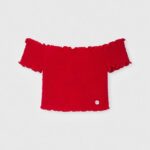 ילדה 4N8XB1424 Pepe Jeans אָדוֹם חלק עליון אסוף עם שרוולים קצרים