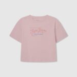 ילדה 4N8XB1441 Pepe Jeans ורוד רך חולצת טי כותנה מחוץ לכתף