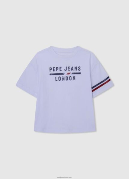 ילדה 4N8XB1449 Pepe Jeans לבן חולצת טריקו בכושר קופסא בהדפס לוגו