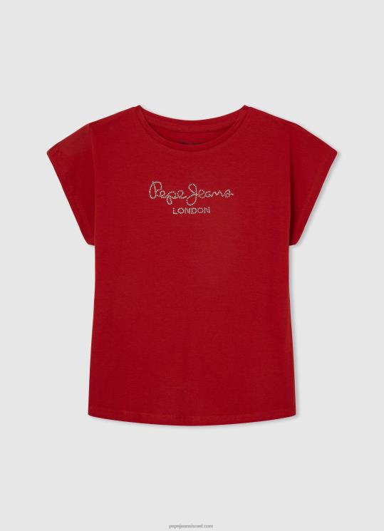 d799d79cd793d794_4n8xb1450_pepe_jeans_d7a1d798d795d793d799d795_d790d793d795d79d_d797d795d79cd7a6d7aa_d798d7a8d799d7a7d795_d79ed7.jpg ילדה 4N8XB1450 Pepe Jeans סטודיו אדום חולצת טריקו מכותנה לוגו שטראס – תמונה 1