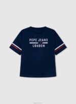 ⁦ילדה 4N8XB1451 Pepe Jeans אפרסק חולצת טריקו מכותנה לוגו שטראס⁩ – תמונה ⁦5⁩
