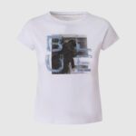 ילדה 4N8XB1453 Pepe Jeans לבן חולצת טריקו בהדפס מונוכרומטי