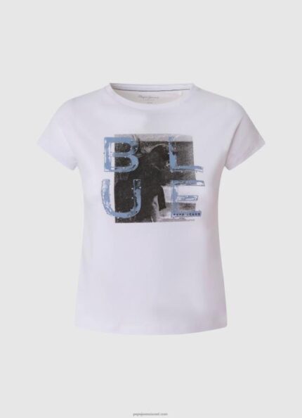 ילדה 4N8XB1453 Pepe Jeans לבן חולצת טריקו בהדפס מונוכרומטי