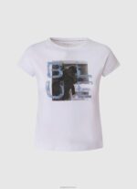 ⁦ילדה 4N8XB1455 Pepe Jeans לבן חולצה בהדפס לוגו⁩ – תמונה ⁦4⁩