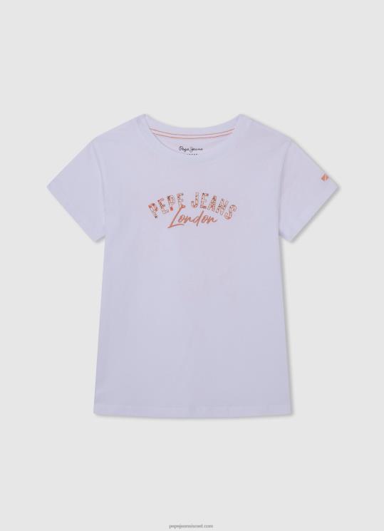 d799d79cd793d794_4n8xb1455_pepe_jeans_d79cd791d79f_d797d795d79cd7a6d794_d791d794d793d7a4d7a1_d79cd795d792d795.jpg ילדה 4N8XB1455 Pepe Jeans לבן חולצה בהדפס לוגו – תמונה 1