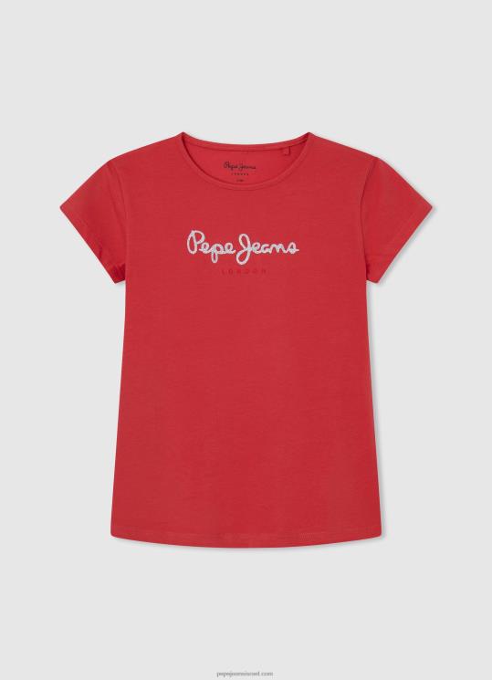 d799d79cd793d794_4n8xb1469_pepe_jeans_d7a1d798d795d793d799d795_d790d793d795d79d_d797d795d79cd7a6d7aa_d798d799_d79cd795d792d795_d7.jpg ילדה 4N8XB1469 Pepe Jeans סטודיו אדום חולצת טי לוגו נצנצים – תמונה 1