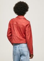 ⁦נשים 4N8XB105 Pepe Jeans סטודיו אדום מעיל אופנוענים מעור טלה⁩ – תמונה ⁦5⁩