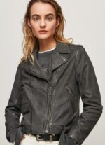 ⁦נשים 4N8XB114 Pepe Jeans שָׁחוֹר מעיל אופנוענים מעור טלה⁩ – תמונה ⁦3⁩