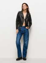 נשים 4N8XB116 Pepe Jeans שָׁחוֹר מעיל אופנוענים עם כתפיים אפלוליות